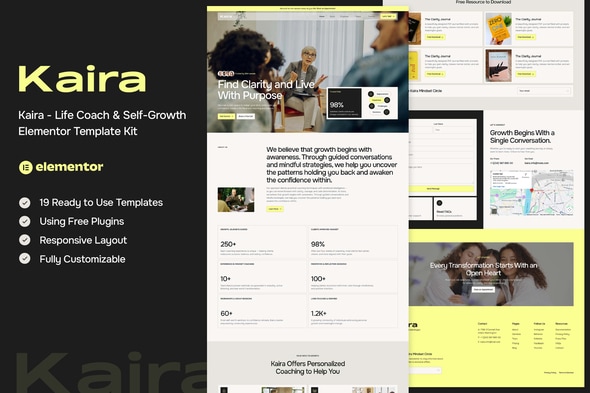 Kaira - Life Coach & Self-Growth Elementor Template — Elementor template kit cover