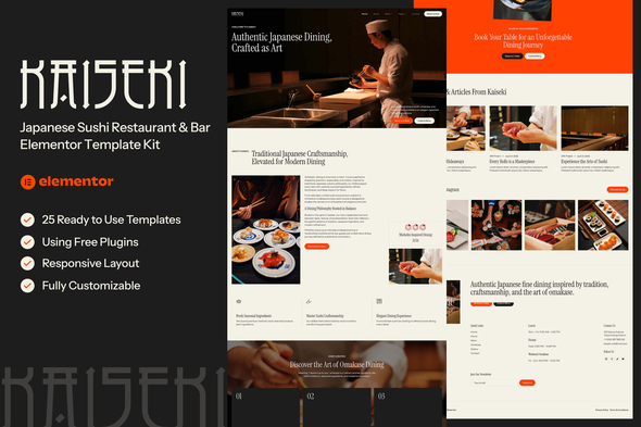 Kaiseki – Japanese Sushi Restaurant & Bar Elementor Template — Elementor template kit cover
