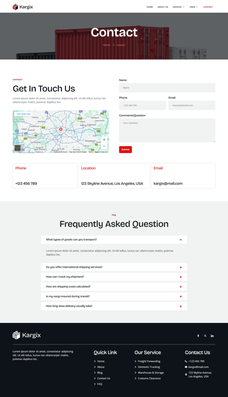 Contact — Kargix - Logistic & Cargo Transportation Elementor Template