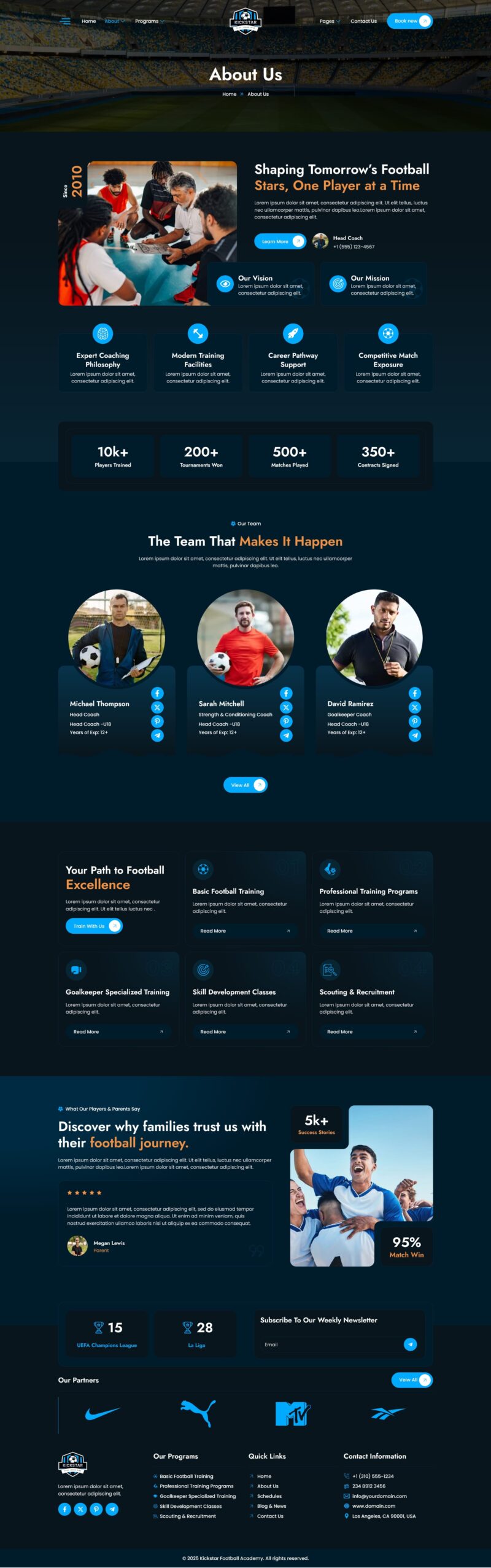 About us — Kickstar - Football Academy Elementor Template