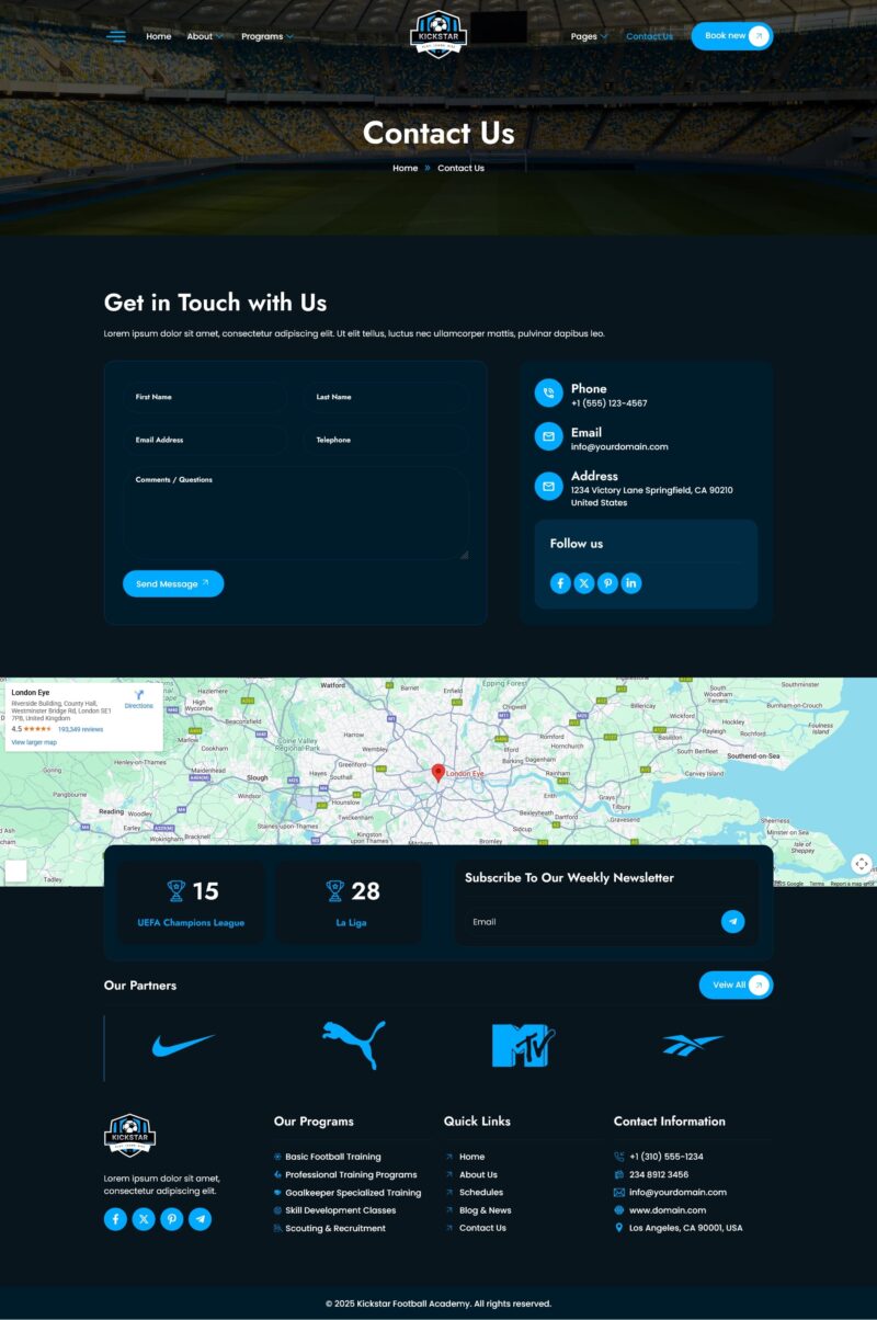 Contact us — Kickstar - Football Academy Elementor Template