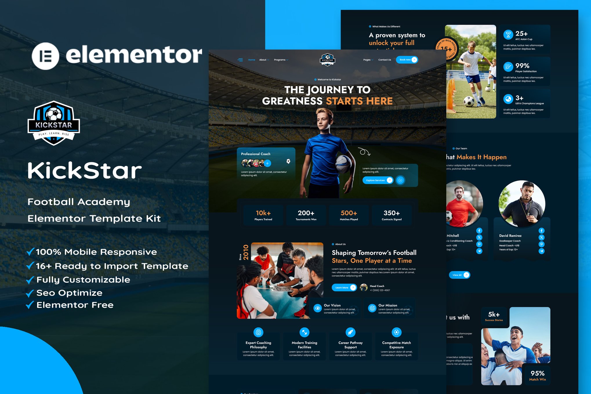 Kickstar - Football Academy Elementor Template — Elementor template kit cover
