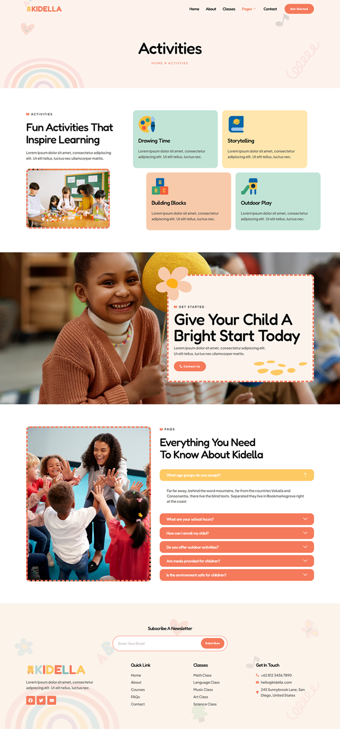 Activities — Kidella - Kindergarten & Child Care Elementor Template