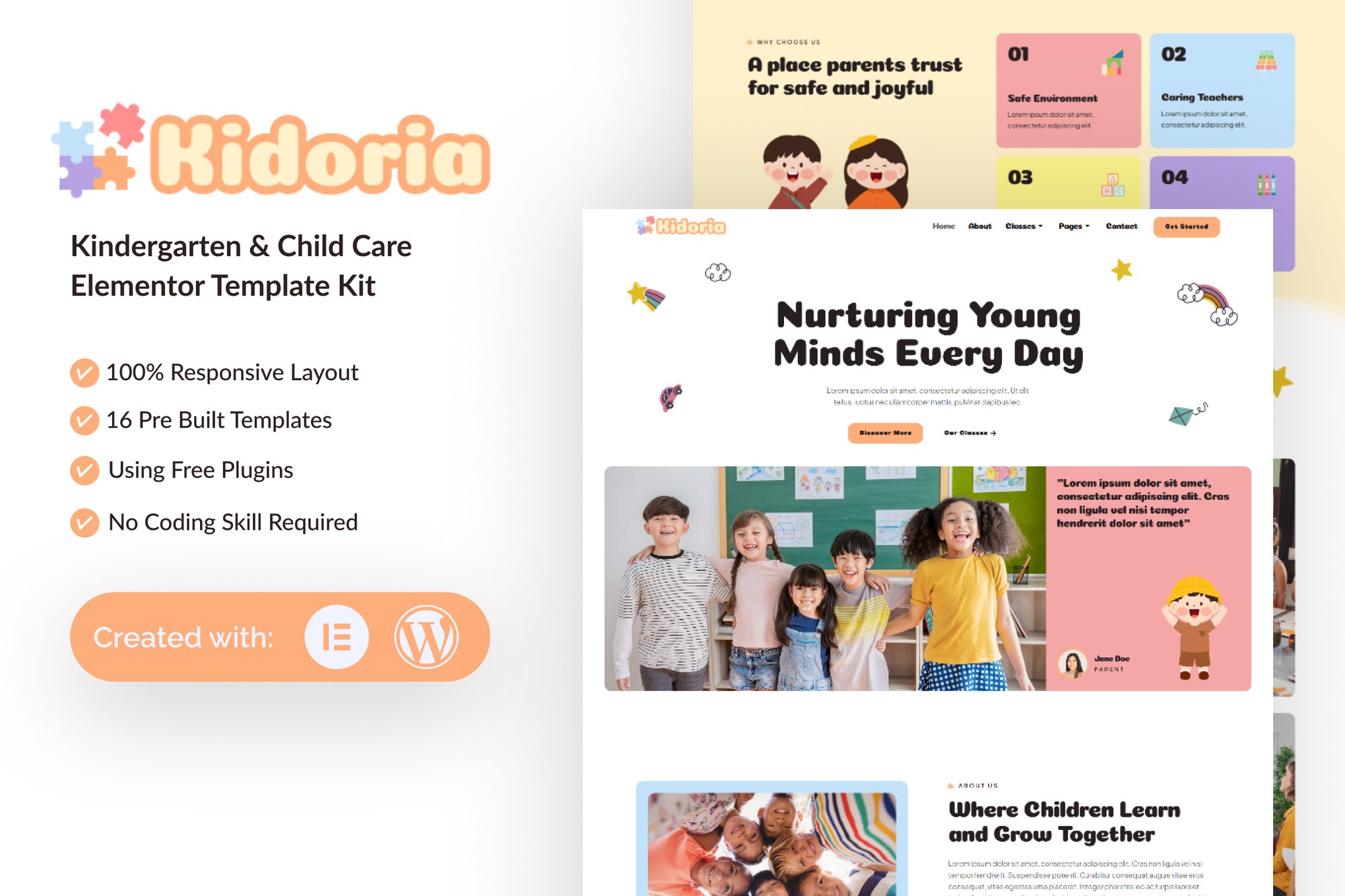 Kidoria - Kindergarten & Child Care Elementor Template — Elementor template kit cover