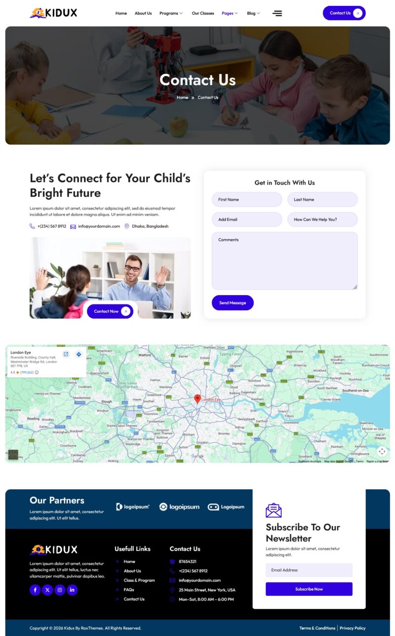 Contact Us — Kidux - Children Education Elementor Template