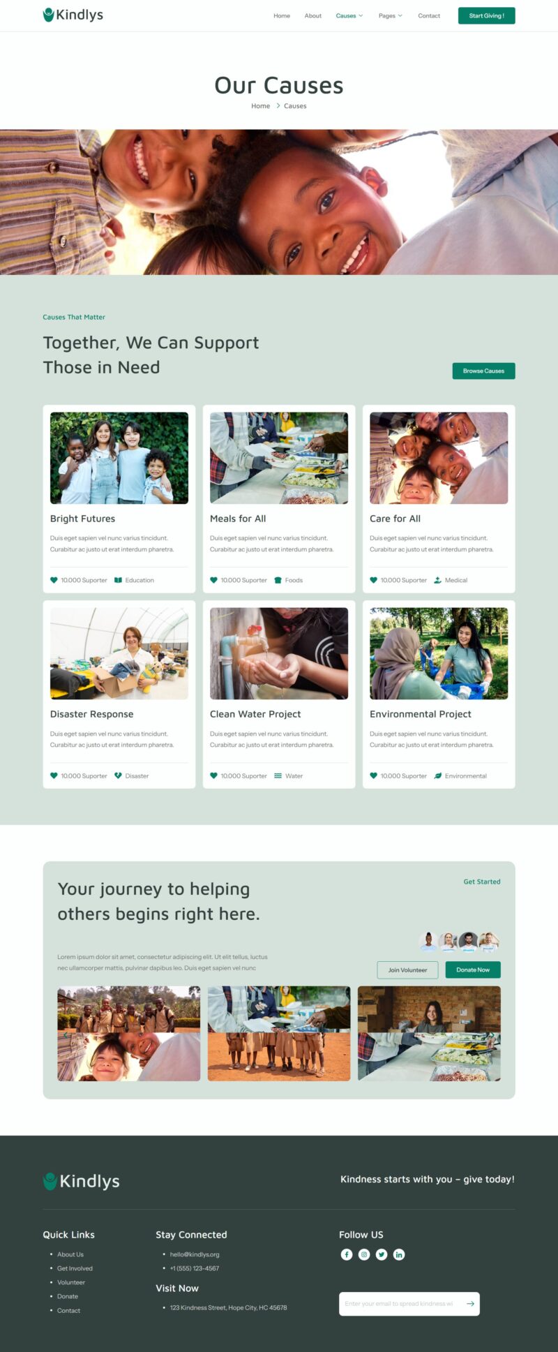 Causes — Kindlys - Charity Fundraising & Volunteer Elementor Template