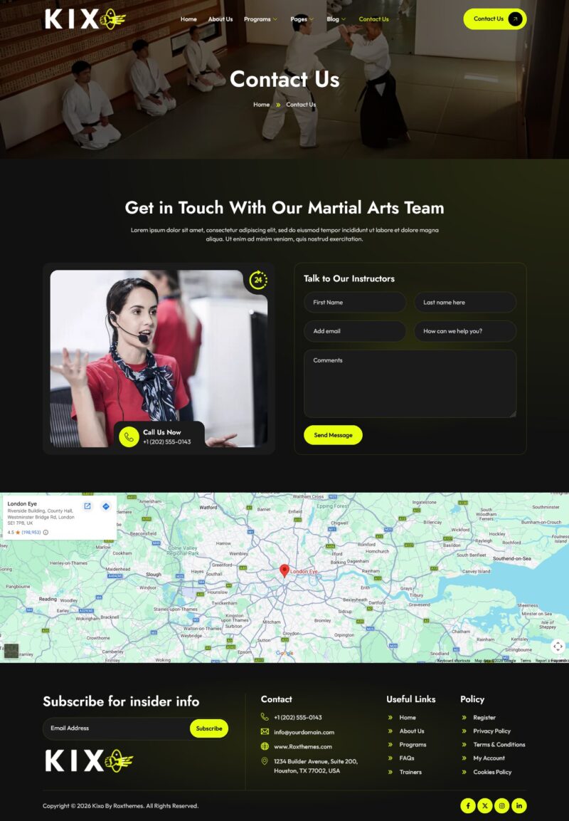 Contact Us — Kixo - Karate & Martial Arts School Elementor Template