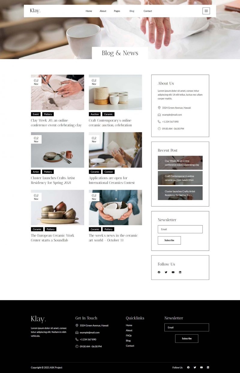 Blog — Klay - Pottery and Ceramics Studio Elementor Template