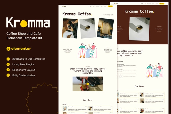 Kromma - Coffee Shop and Cafe Elementor Template — Elementor template kit cover