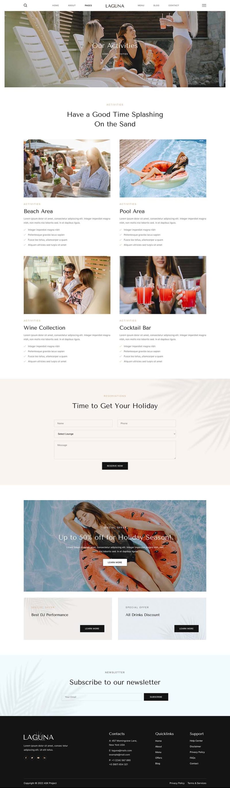 Activities — Laguna - Beach Club Lounge Bar & Resort Elementor Template