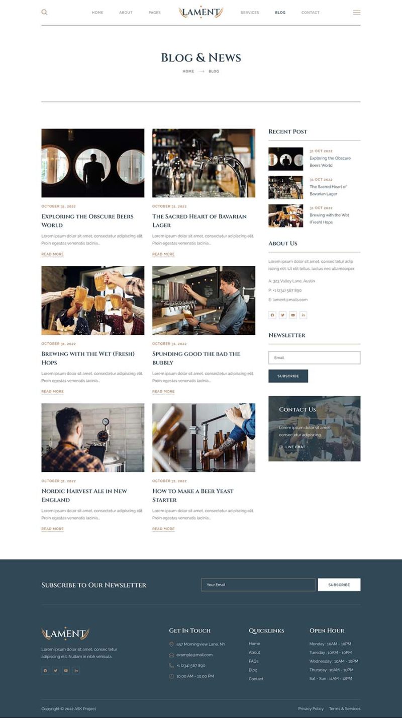 Blog — Lament - Craft Beer & Brewery Elementor Template