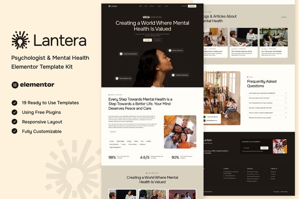 Lantera - Psychologist & Mental Health Elementor Template — Elementor template kit cover