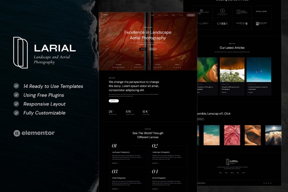 Larial - Landscape & Aerial Photography Elementor Template — Elementor template kit cover