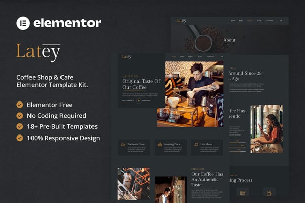 Latey - Coffee Shop & Cafe Elementor Template — Elementor template kit cover