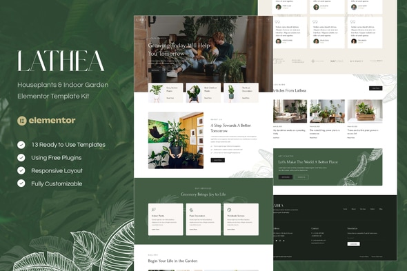 Lathea - Houseplants & Indoor Garden Elementor Template — Elementor template kit cover