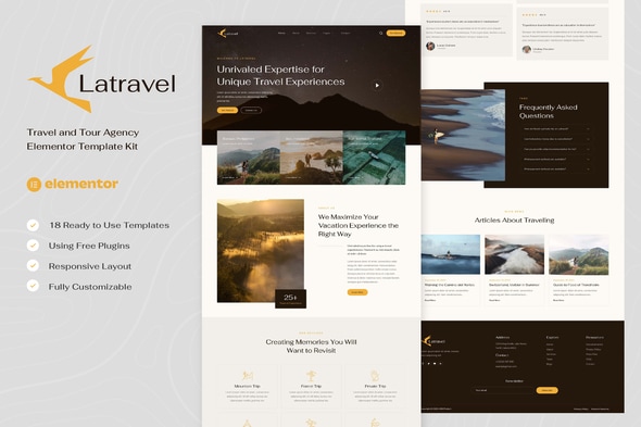 Latravel - Travel and Tour Agency Elementor Template — Elementor template kit cover