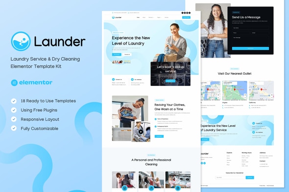 Launder - Laundry Service & Dry Cleaning Elementor Template — Elementor template kit cover