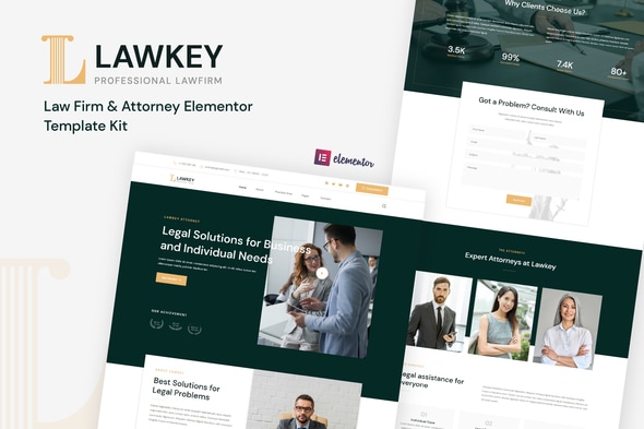 Lawkey - Law Firm & Attorney Elementor Template — Elementor template kit cover