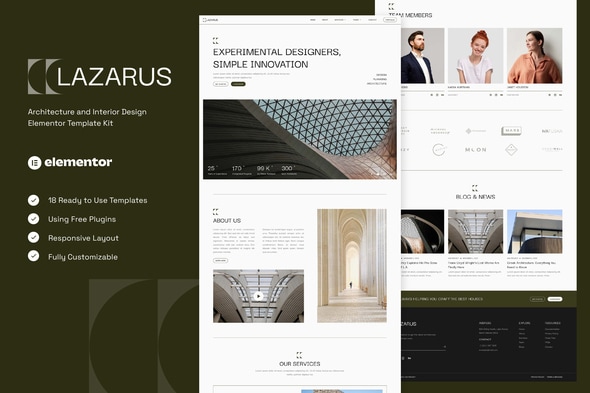 Lazarus - Architecture & Interior Design Elementor Template — Elementor template kit cover