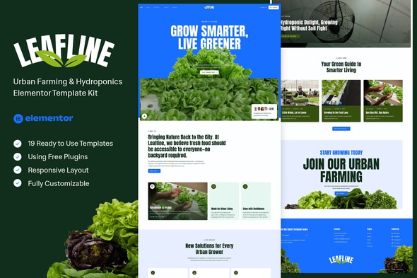 Leafline - Urban Farming & Hydroponics Elementor Template — Elementor template kit cover