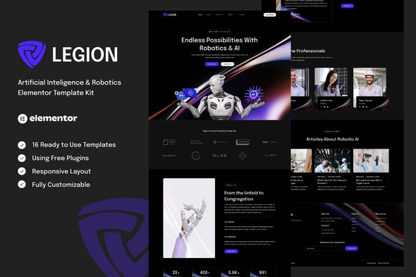 Legion - Artificial Intelligence & Robotics Elementor Template — Elementor template kit cover
