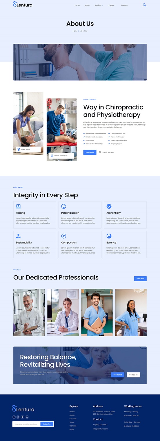 About Us — Lentura - Chiropractic & Physiotherapy Elementor Template