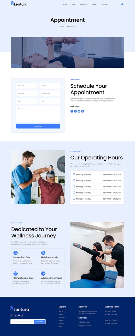 Appointment — Lentura - Chiropractic & Physiotherapy Elementor Template