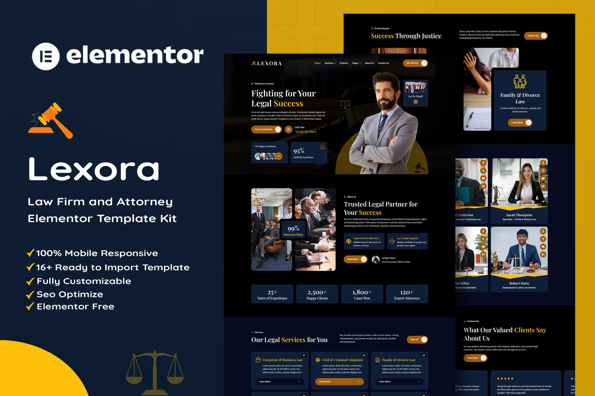 Lexora - Law Firm & Attorney Elementor Template — Elementor template kit cover