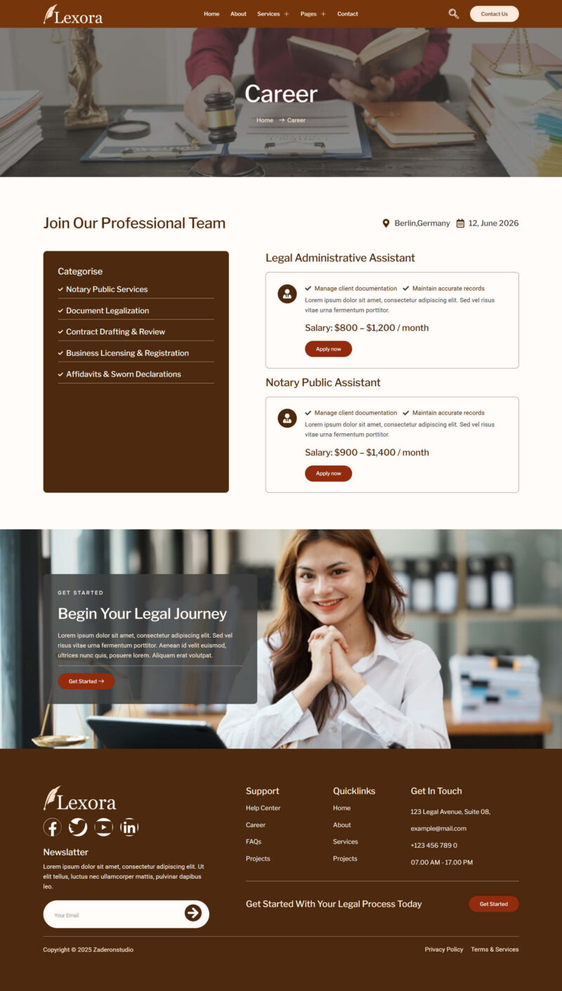Career — Lexora - Notary Public & Legal Services Elementor Template
