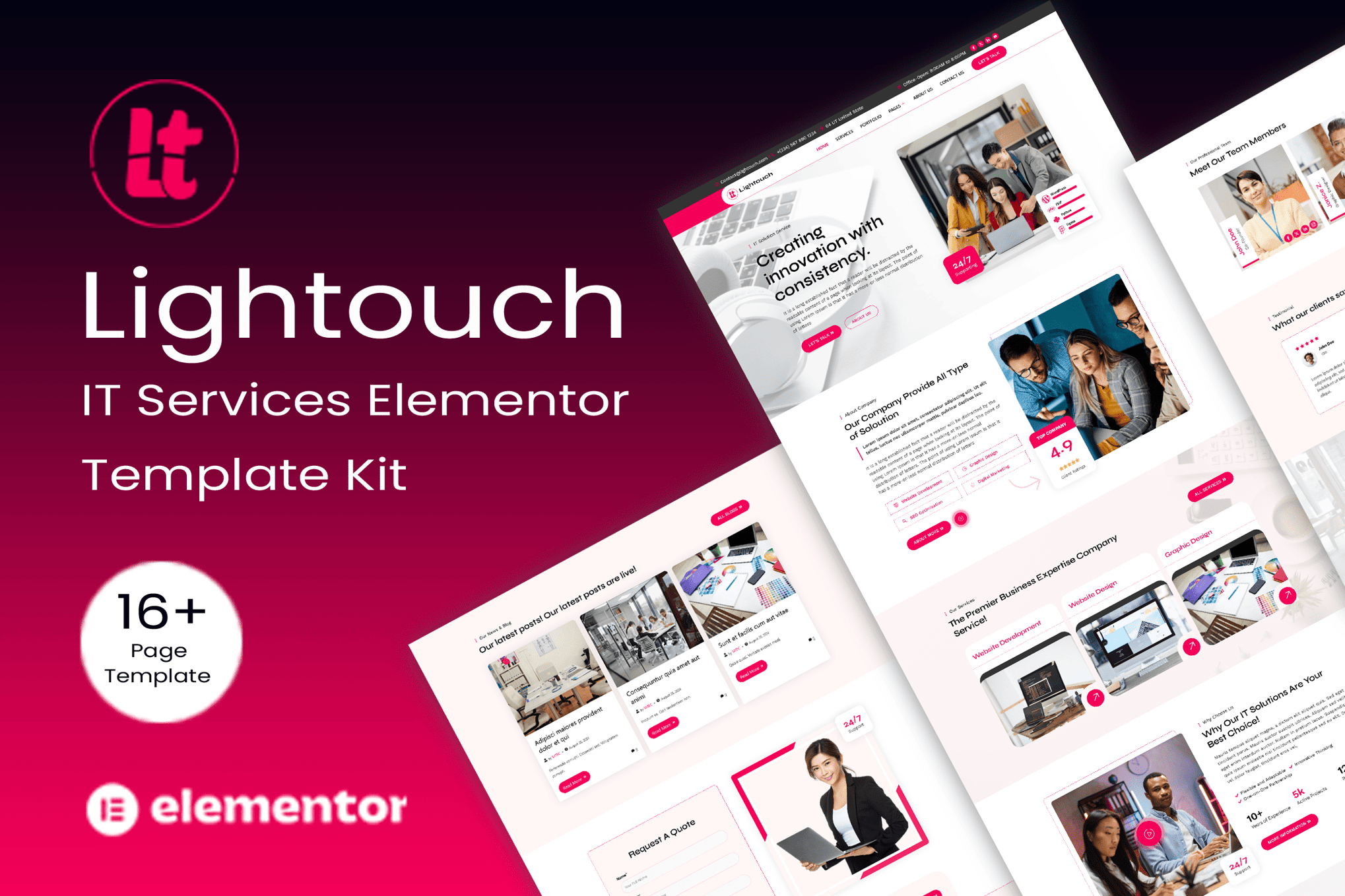 Lightouch - IT Solutions Elementor Template — Elementor template kit cover