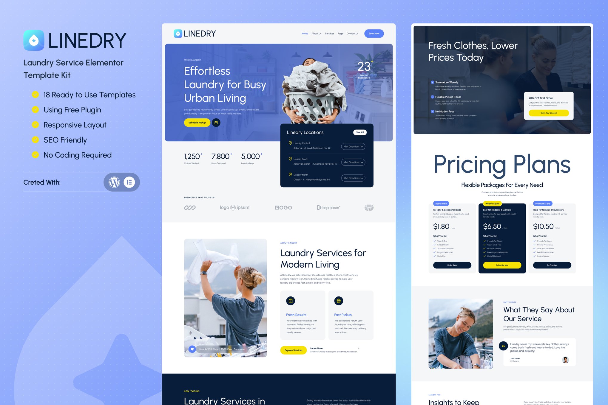 Linedry - Laundry Service Elementor Template — Elementor template kit cover