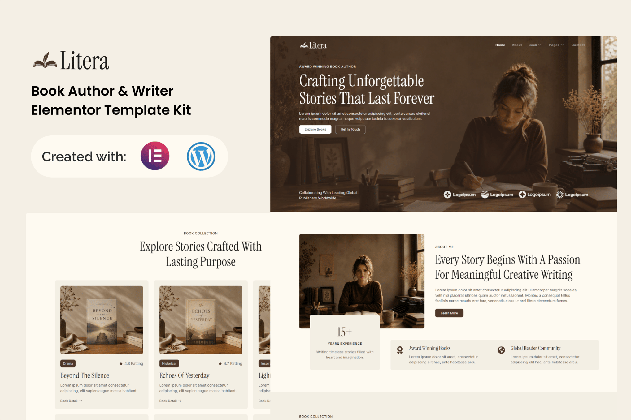Litera - Book Author & Writer Elementor Template — Elementor template kit cover