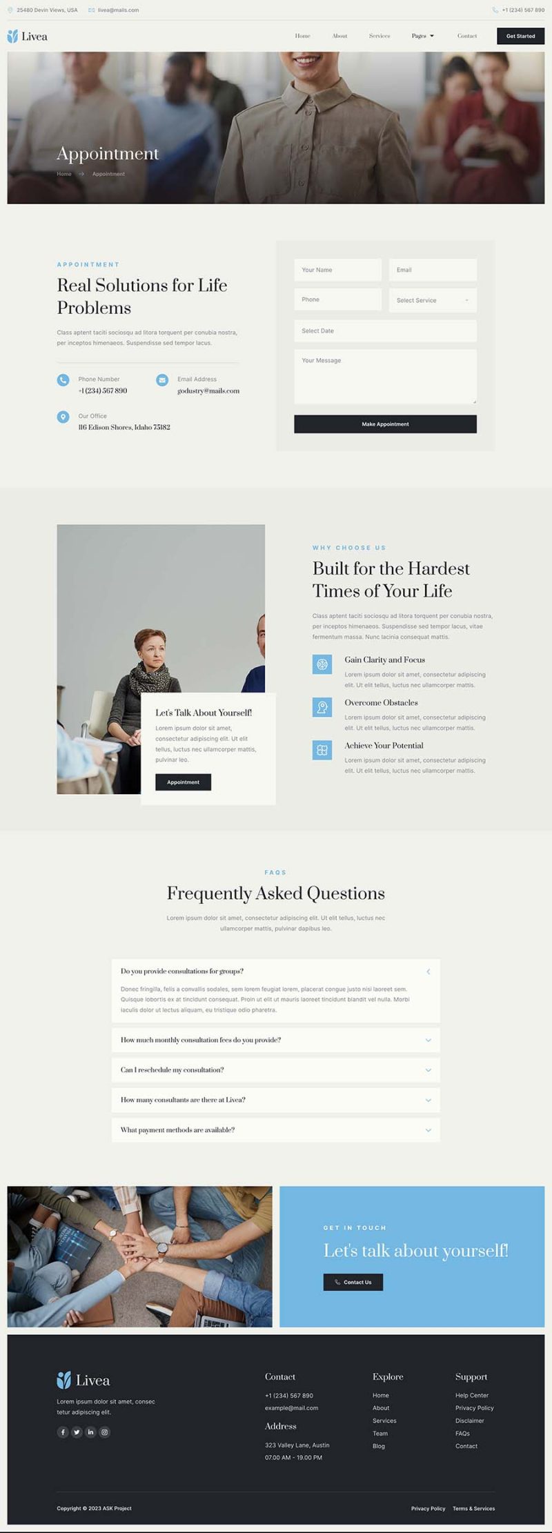 Appointment — Livea - Life Coach & Speaker Elementor Template