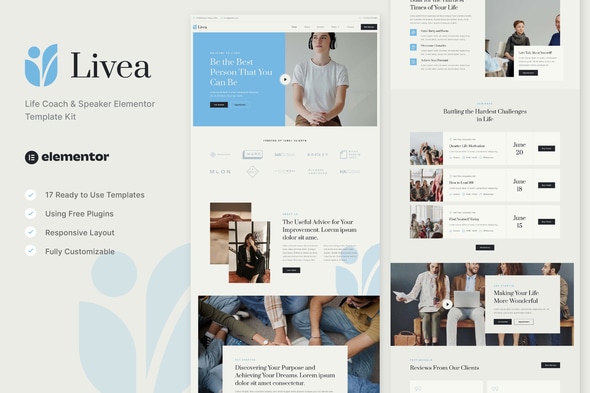 Livea - Life Coach & Speaker Elementor Template — Elementor template kit cover