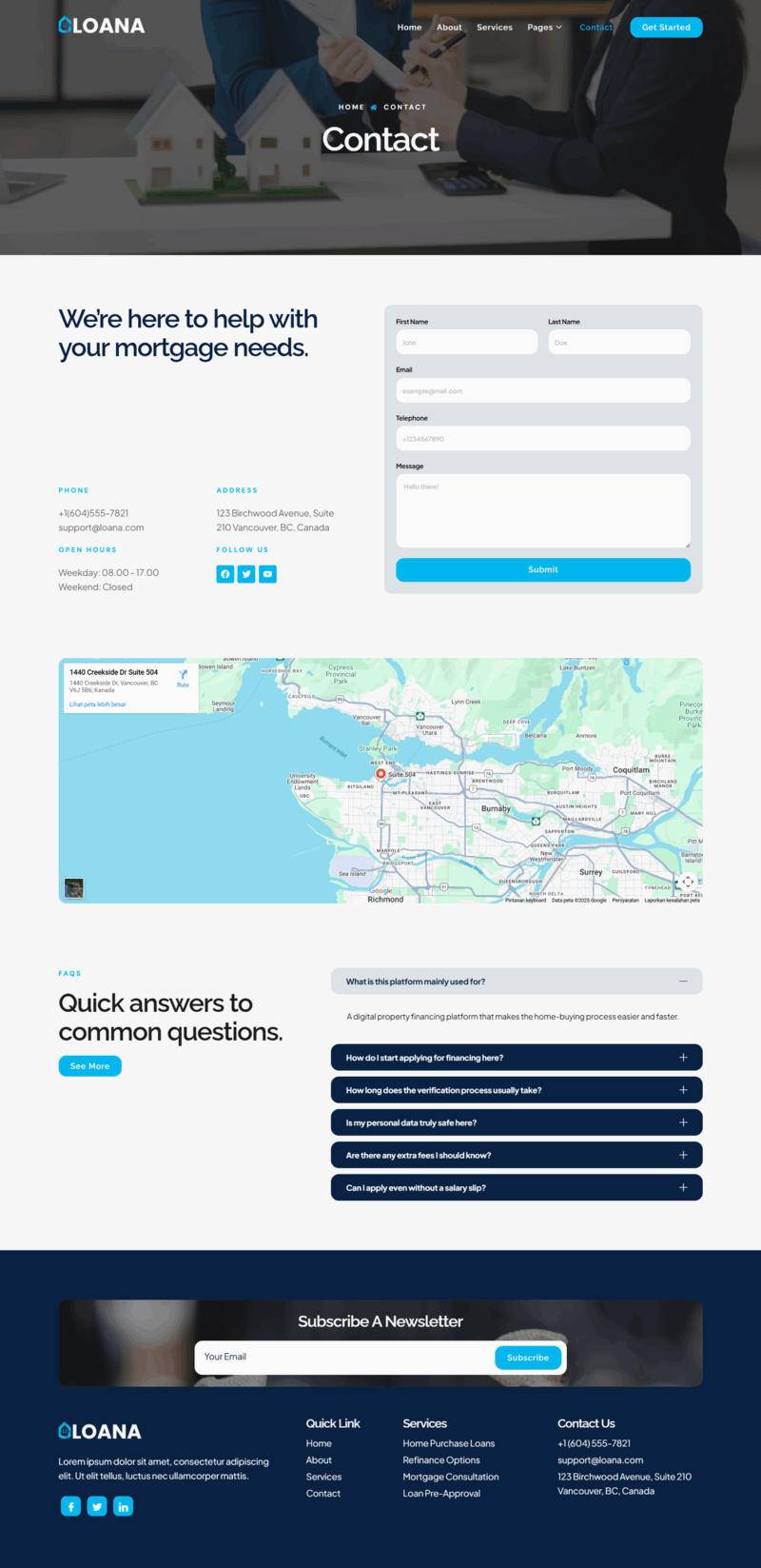 Contact — Loana - Home Loan & Mortgage Elementor Template