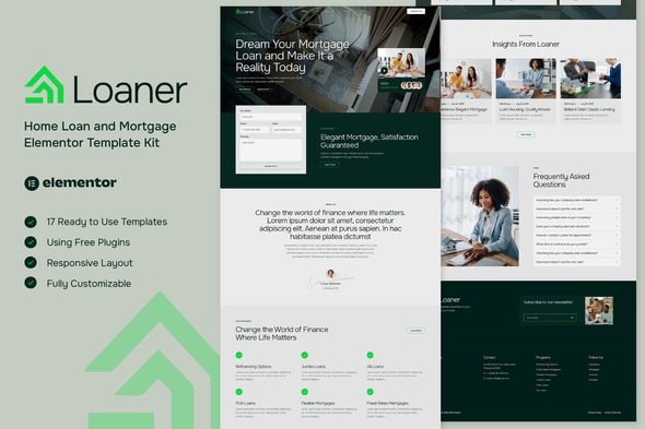 Loaner - Home Loan and Mortgage Elementor Template — Elementor template kit cover