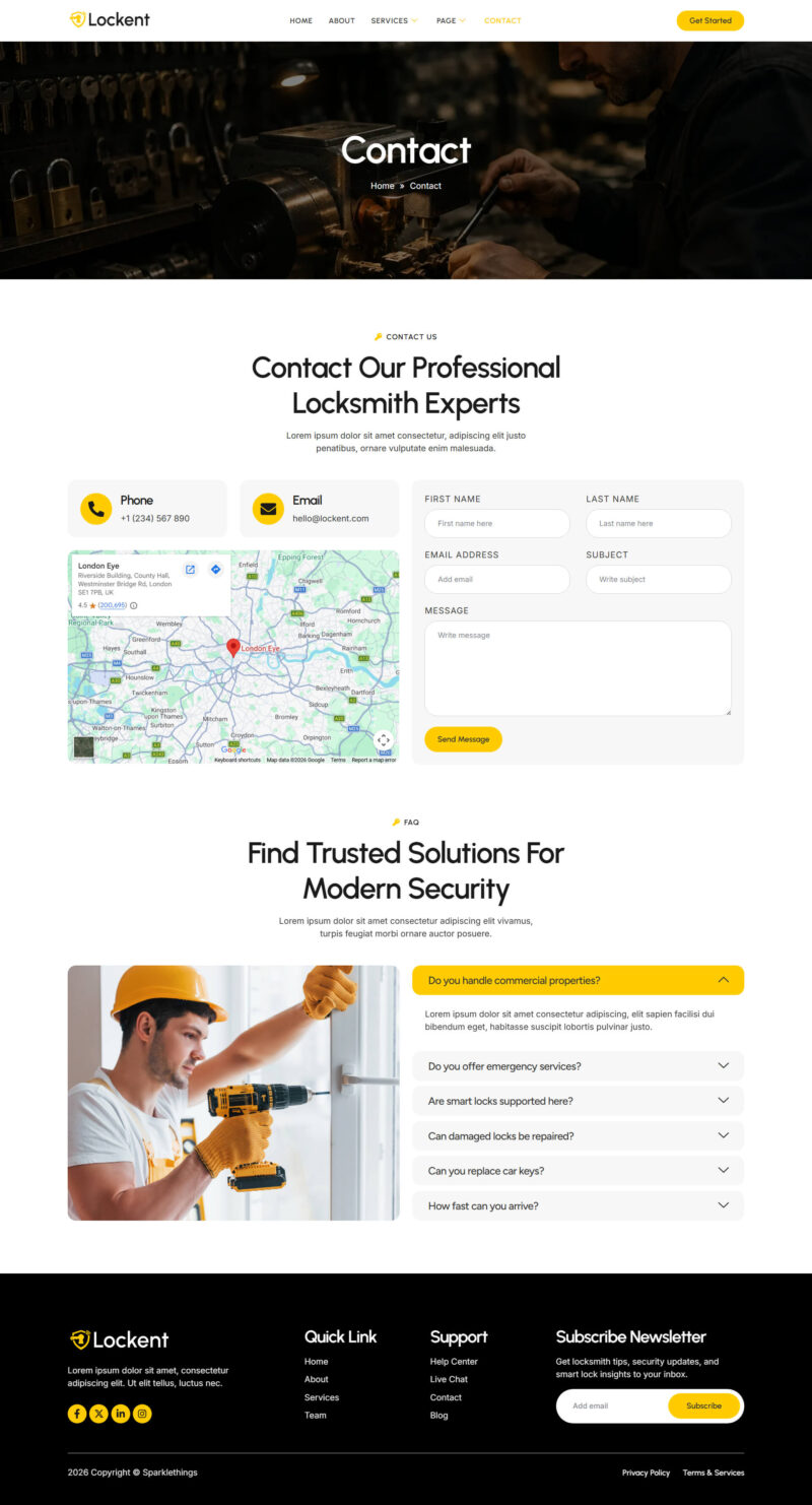 Contact — Lockent - Locksmith & Key Maker Service Elementor Template