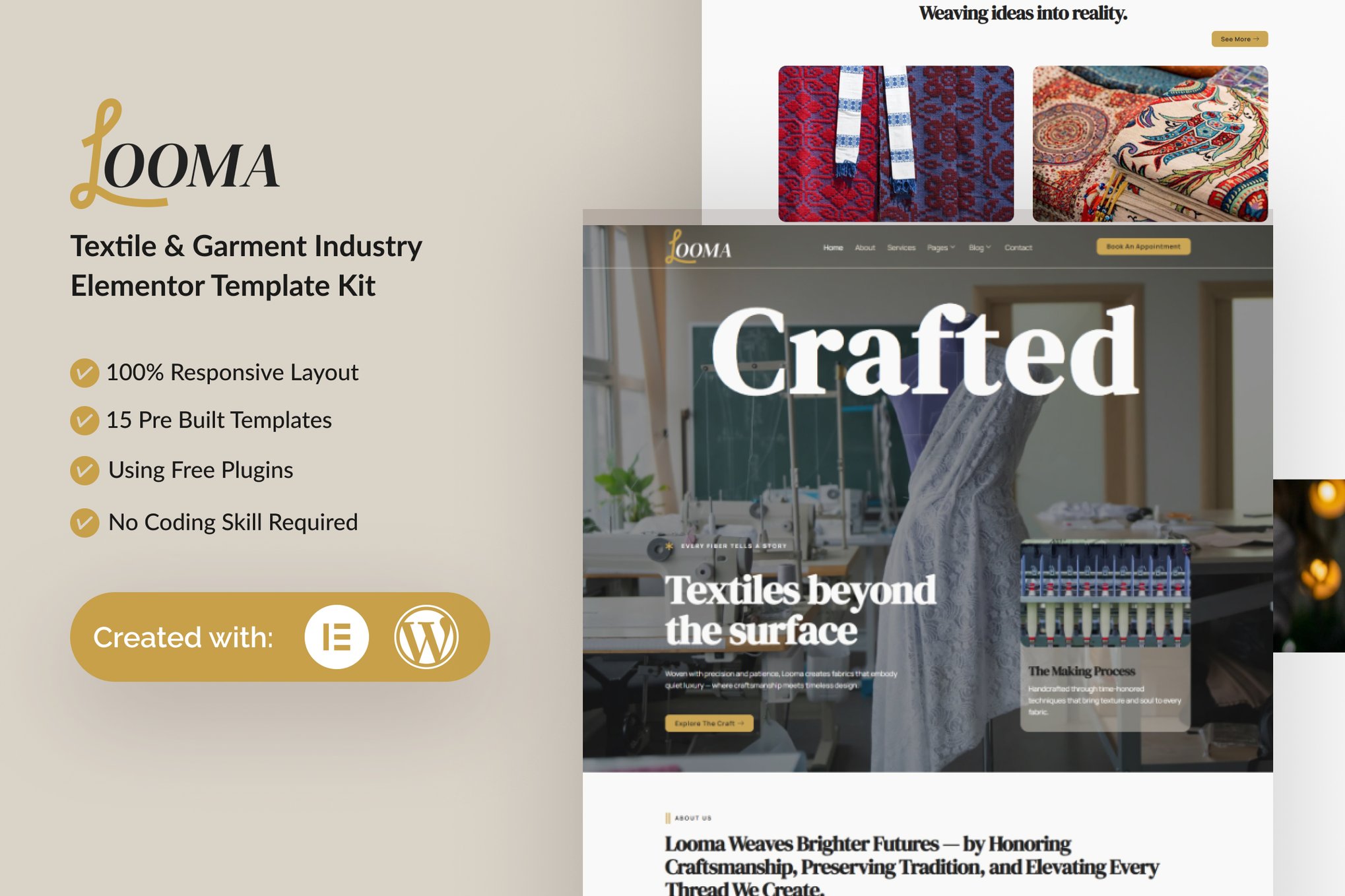 Looma - Textile Garment Industry Elementor Template — Elementor template kit cover