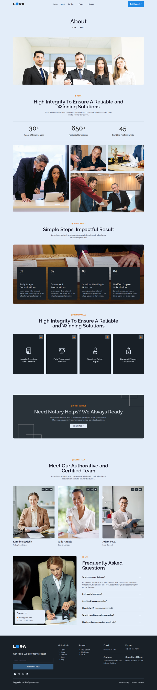 About — Lora - Notary Public & Legal Services Elementor Template