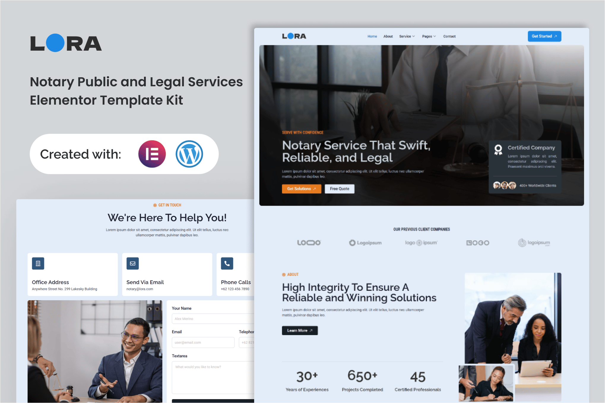 Lora - Notary Public & Legal Services Elementor Template — Elementor template kit cover