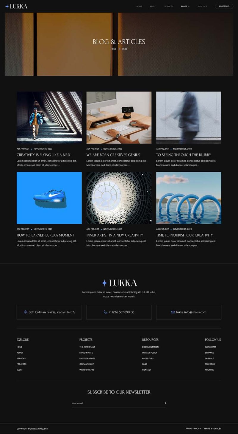 Blog — Lukka - Creative Agency Elementor Template