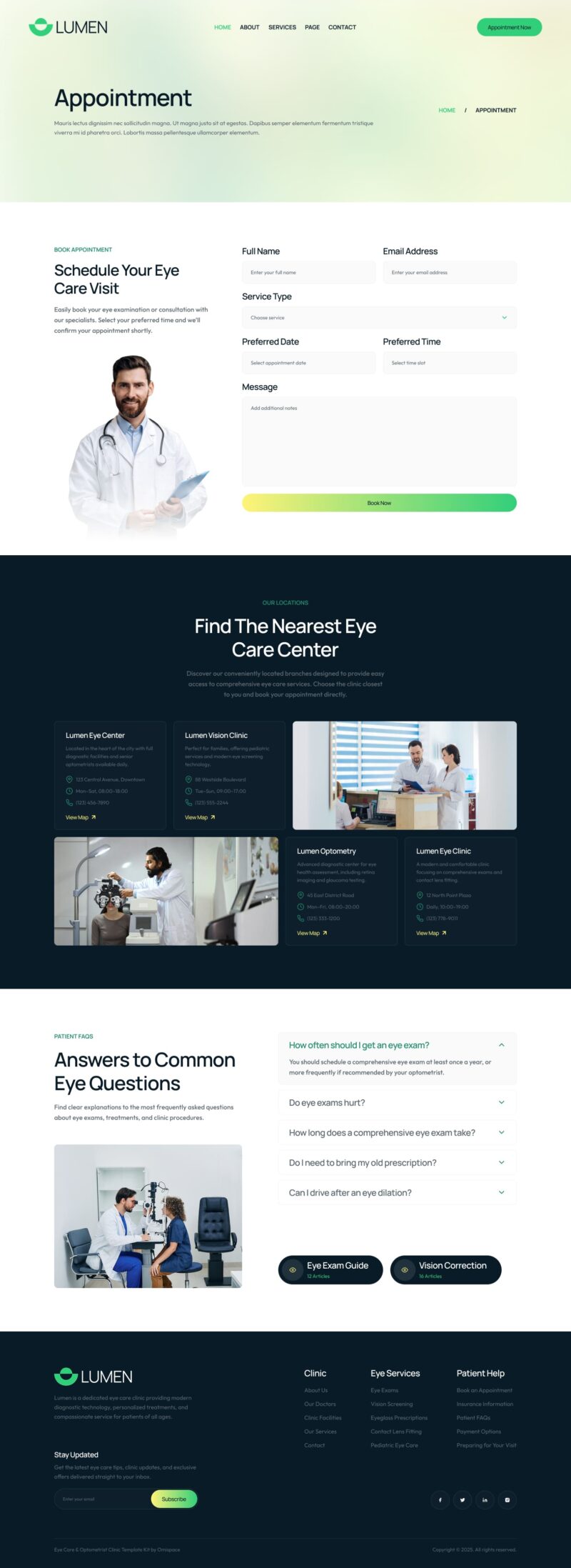 Appointment — Lumen - Eye Care & Optometrist Clinic Elementor Template