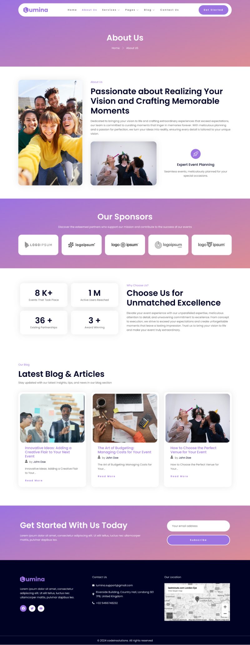 About Us — Lumina - Event Planner & Organizer Elementor Template