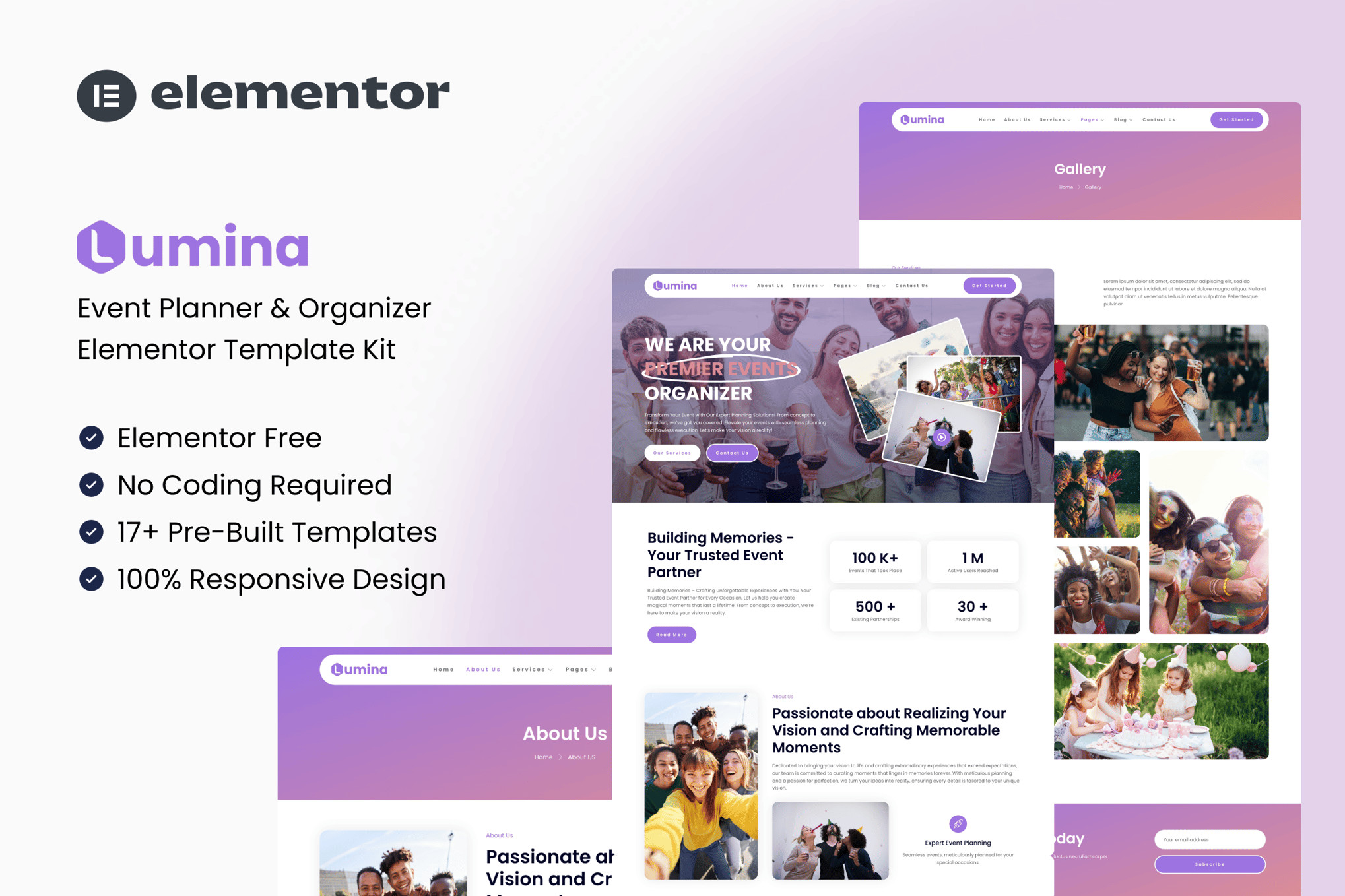 Lumina - Event Planner & Organizer Elementor Template — Elementor template kit cover