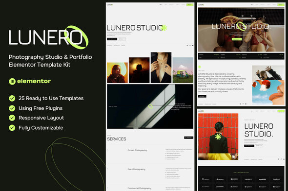 Lunero - Photography Studio & Portfolio Elementor Template — Elementor template kit cover