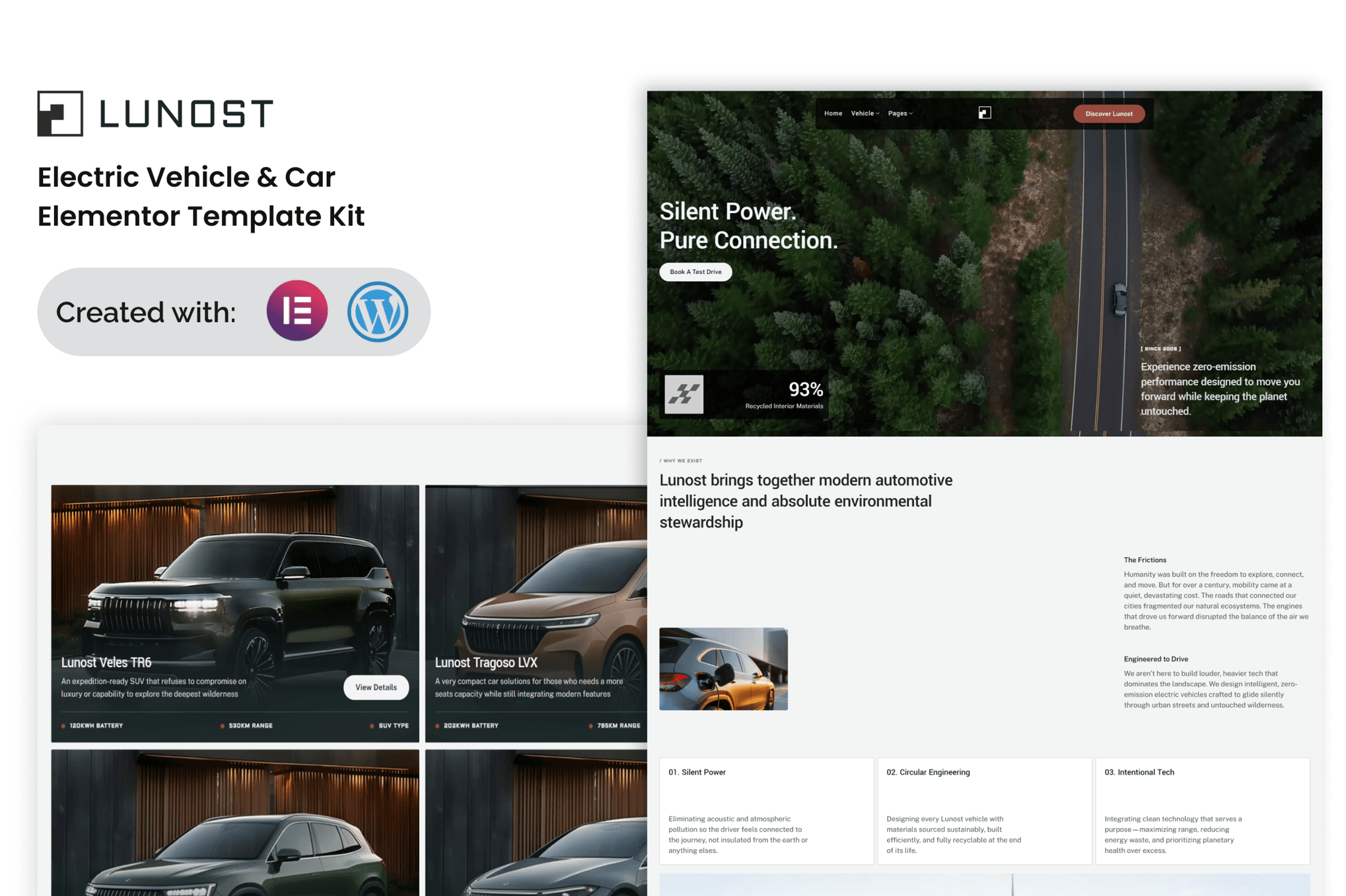 Lunost – Electric Vehicle Cars Elementor Template — Elementor template kit cover
