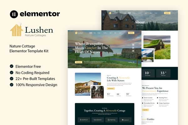Lushen - Nature Cottage Elementor Template — Elementor template kit cover