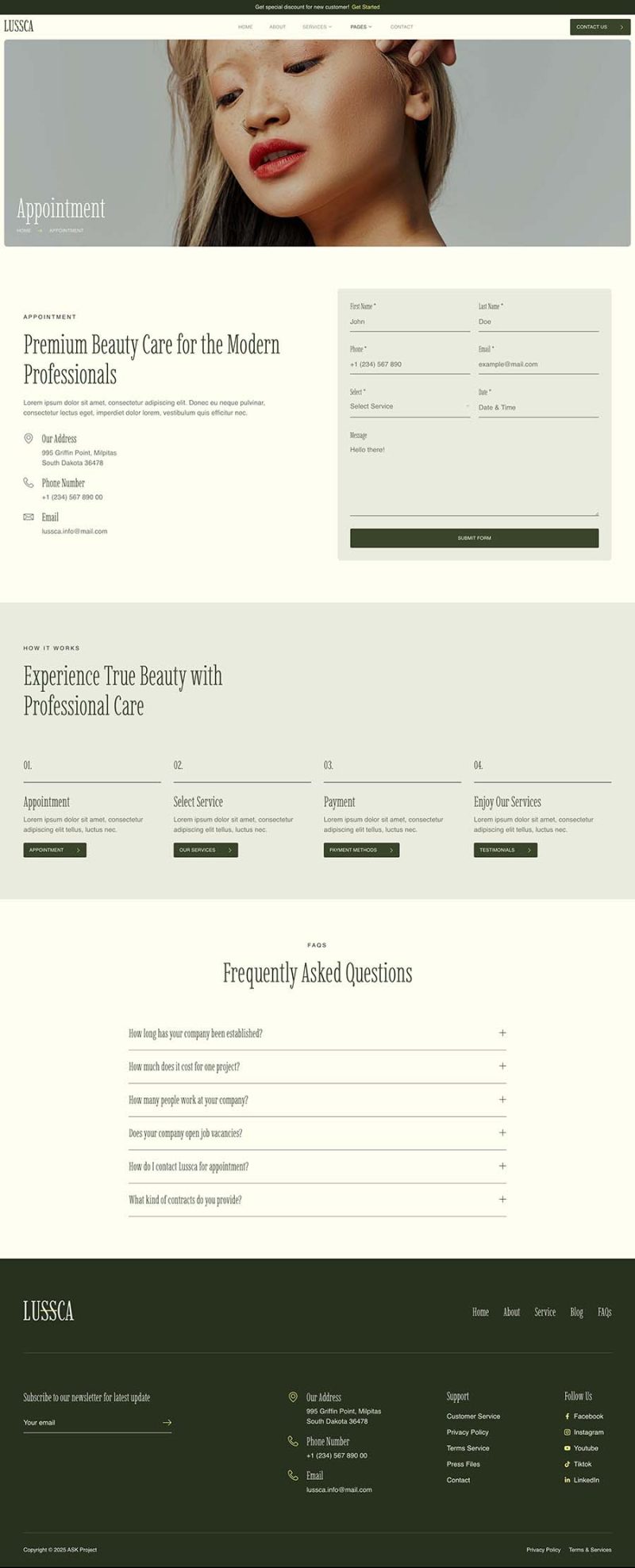 Appointment — Lussca - Beauty Spa & Wellness Elementor Template