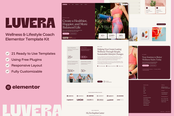 Luvera – Wellness & Lifestyle Coach Elementor Template — Elementor template kit cover