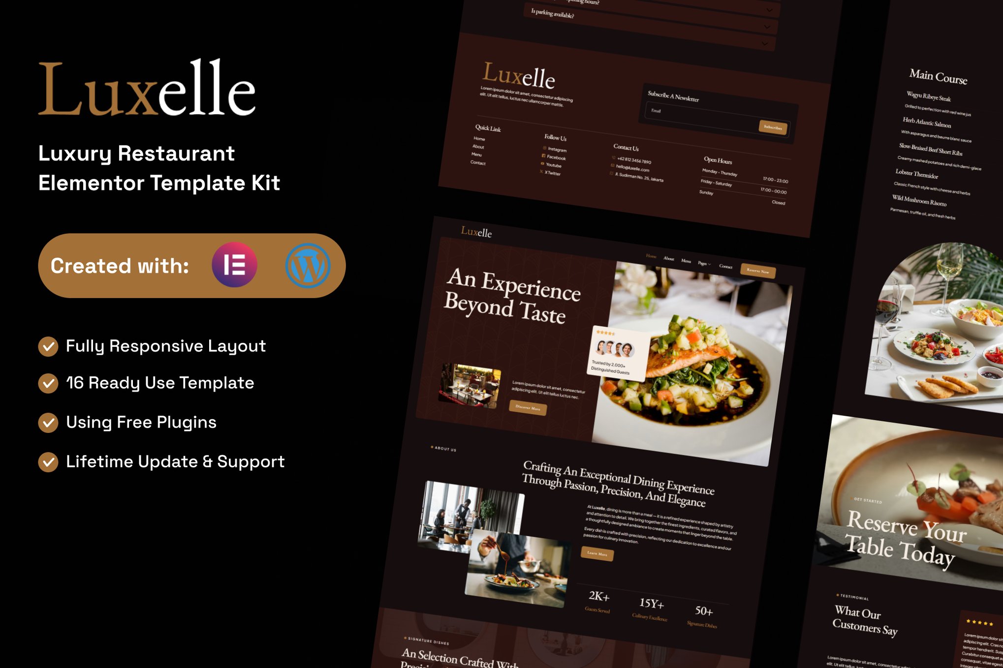 Luxelle - Luxury Restaurant Elementor Template — Elementor template kit cover
